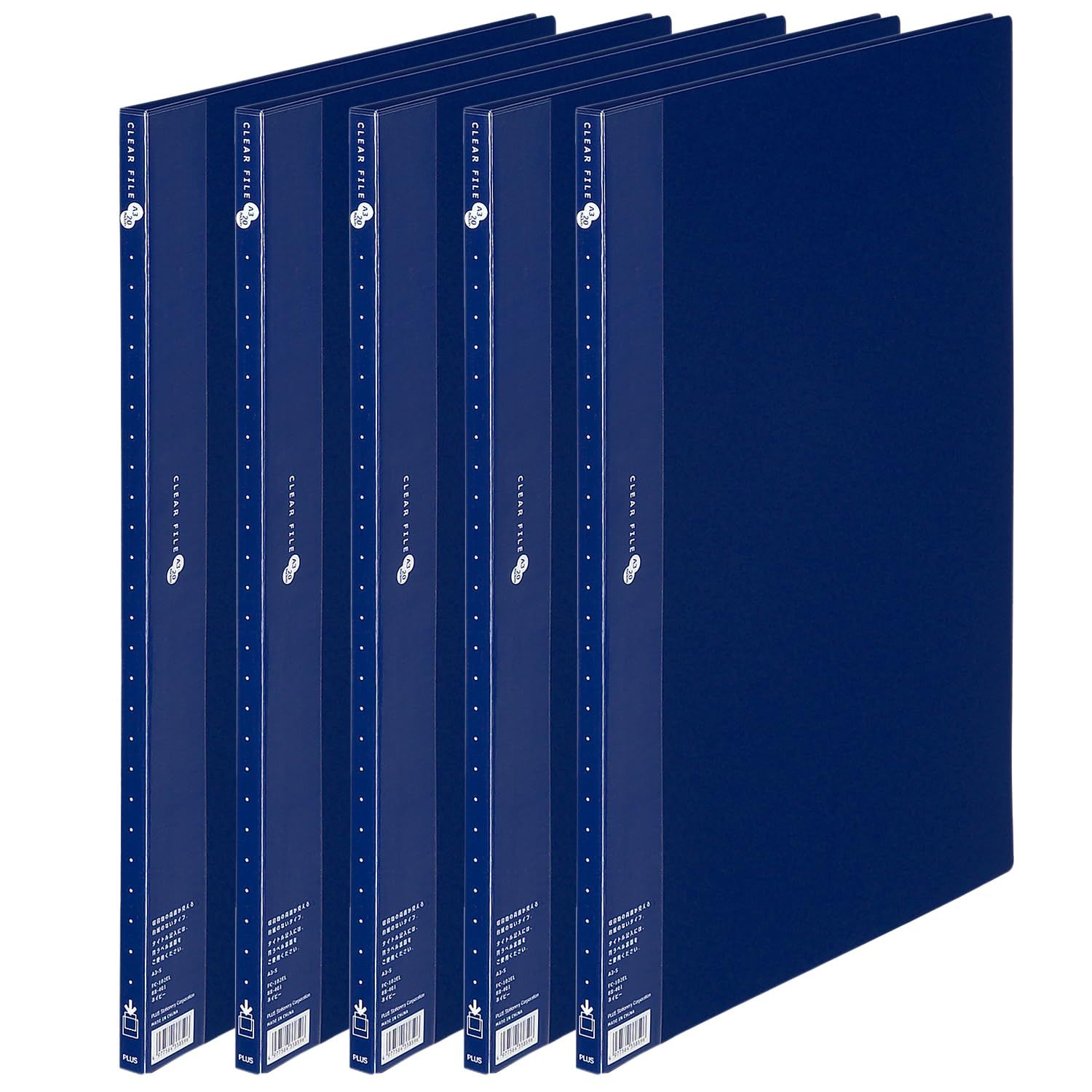 【迅速発送】プラス クリアファイル スーパーエコノミー A3縦 20ポケット ネイビー 5冊セット FC-102EL 88-401×5