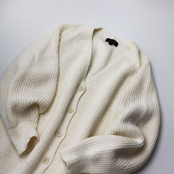 2021年 LOOK掲載 Drawer ドゥロワー 7G畦編みカーディガン 1/ホワイト  