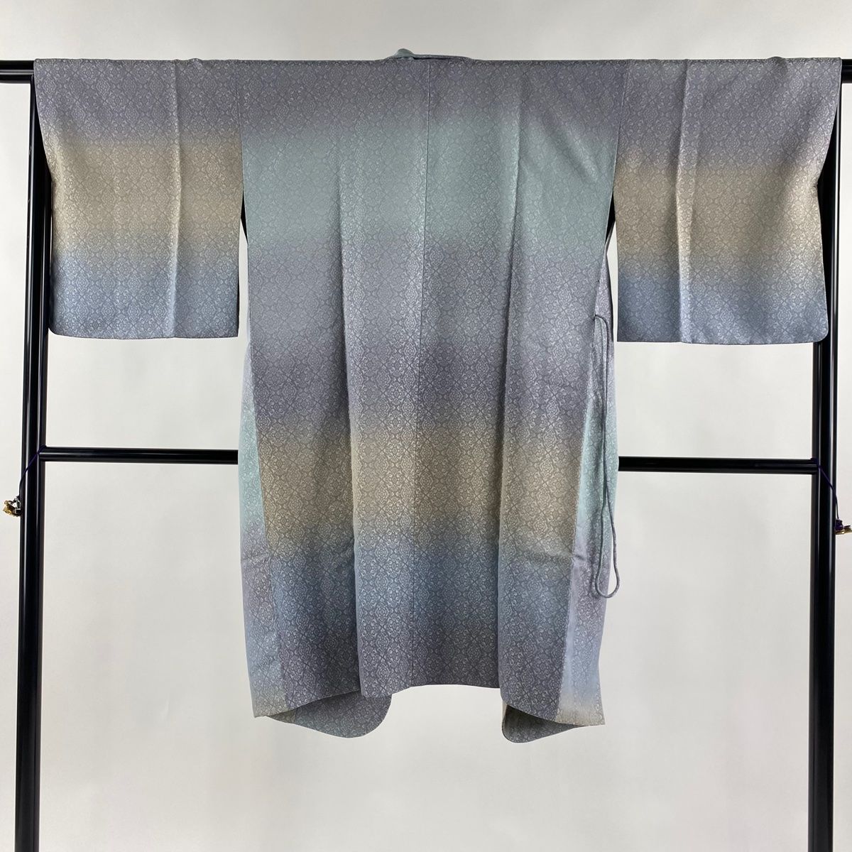 道中着 身丈107.5cm 裄丈66cm M 和田光正 和装コート 落款 華文 ぼかし 銀彩 青灰色 正絹