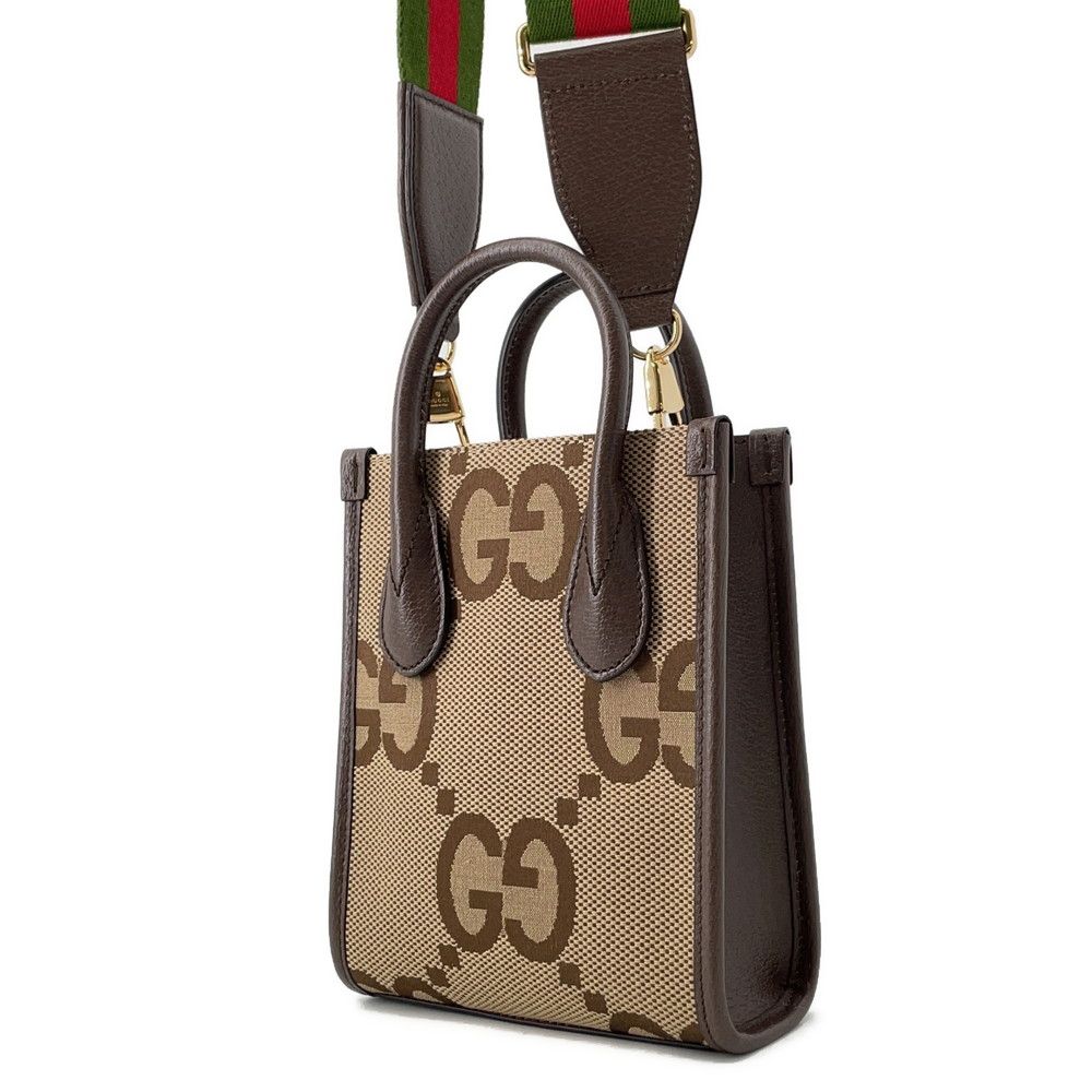 GUCCI グッチ　アクセサリーポーチ GGキャンバス レザー ミニハンドバッグ グッチ ハンドバッグ ジャンボGG ミニ キャンバス レザー 699406