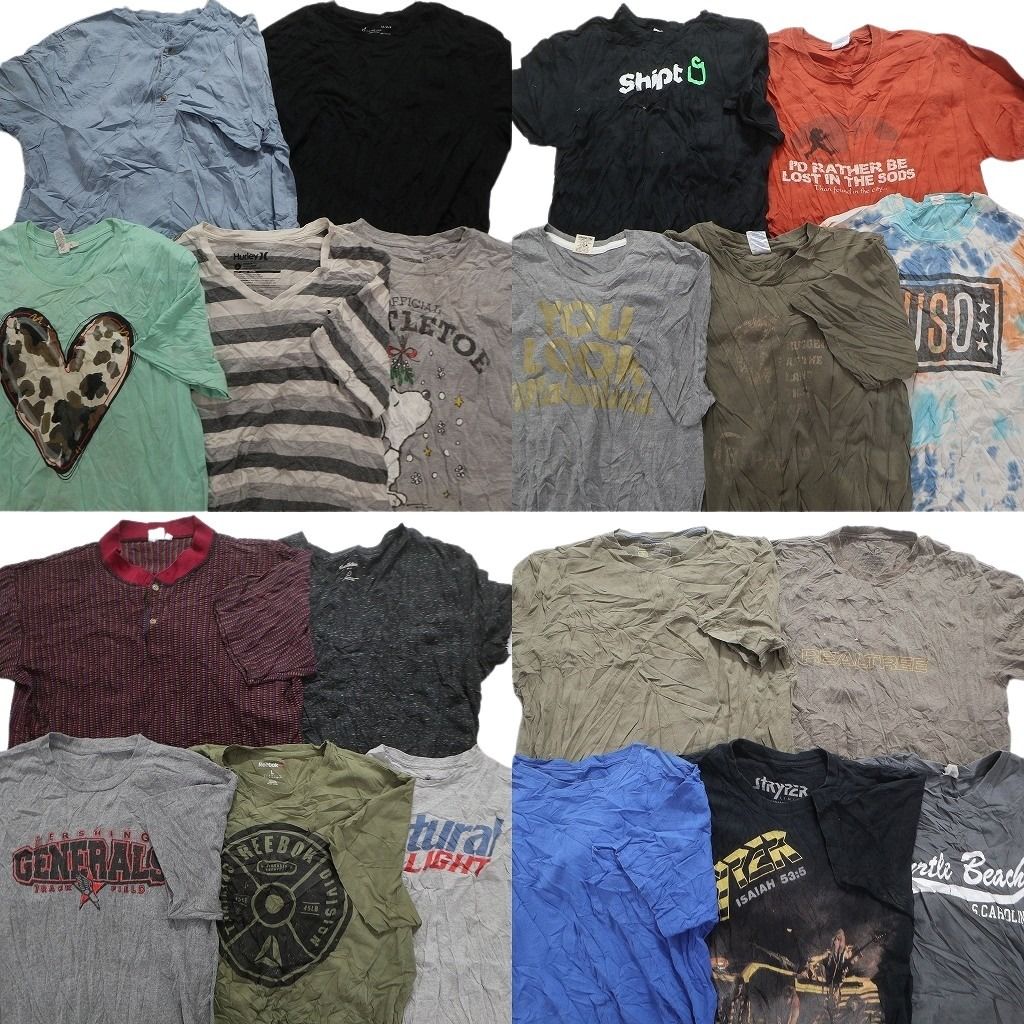 古着卸 まとめ売り カラーmix プリント 半袖Tシャツ 20枚セット (メンズ L ) ボーダー バンT ストライパー タイダイ柄 中古 古着 MY4387