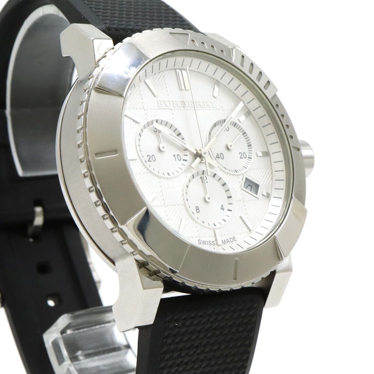 稼働品　Burberry バーバリー クロノグラフ　ダイバーウォッチ　腕時計 BURBERRY バーバリー クロノグラフ デイト シルバー文字盤 ブラック SS