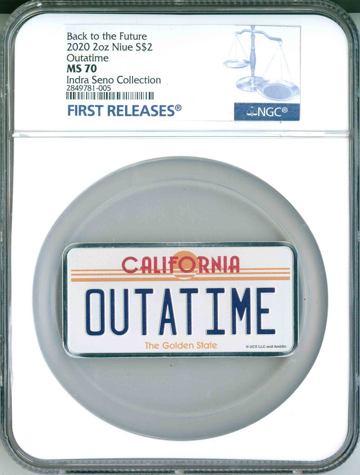 2020 Niue S$2 Back To The Future License Plate Outatime FR NGC MS70 S|N 5 OGP