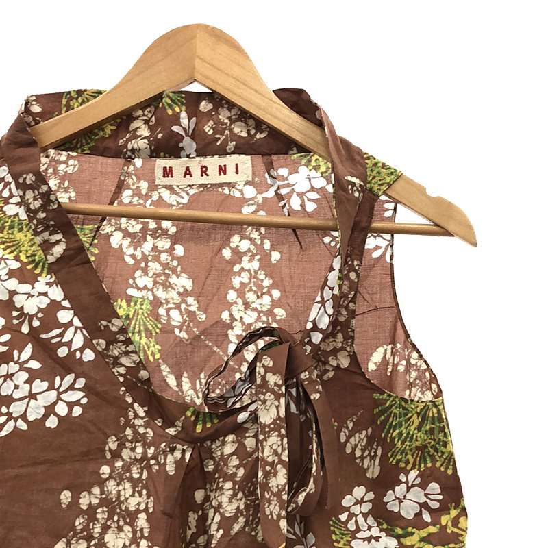 MARNI / マルニ | フラワー 総柄 リボン ノースリーブ ブラウス | 40 