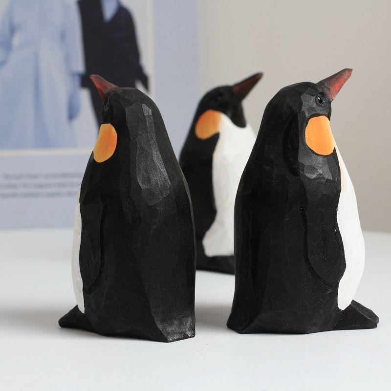 SGYP104 木彫りペンギン 手彫り木製ペンギン3体セット｜天然木
