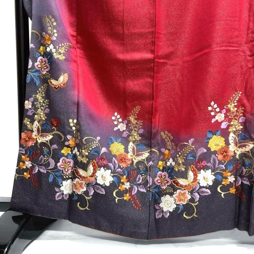 金駒刺繍 刺繍 金通し 蝶 花模様 振袖 襦袢セット 成人式 着物 022a p