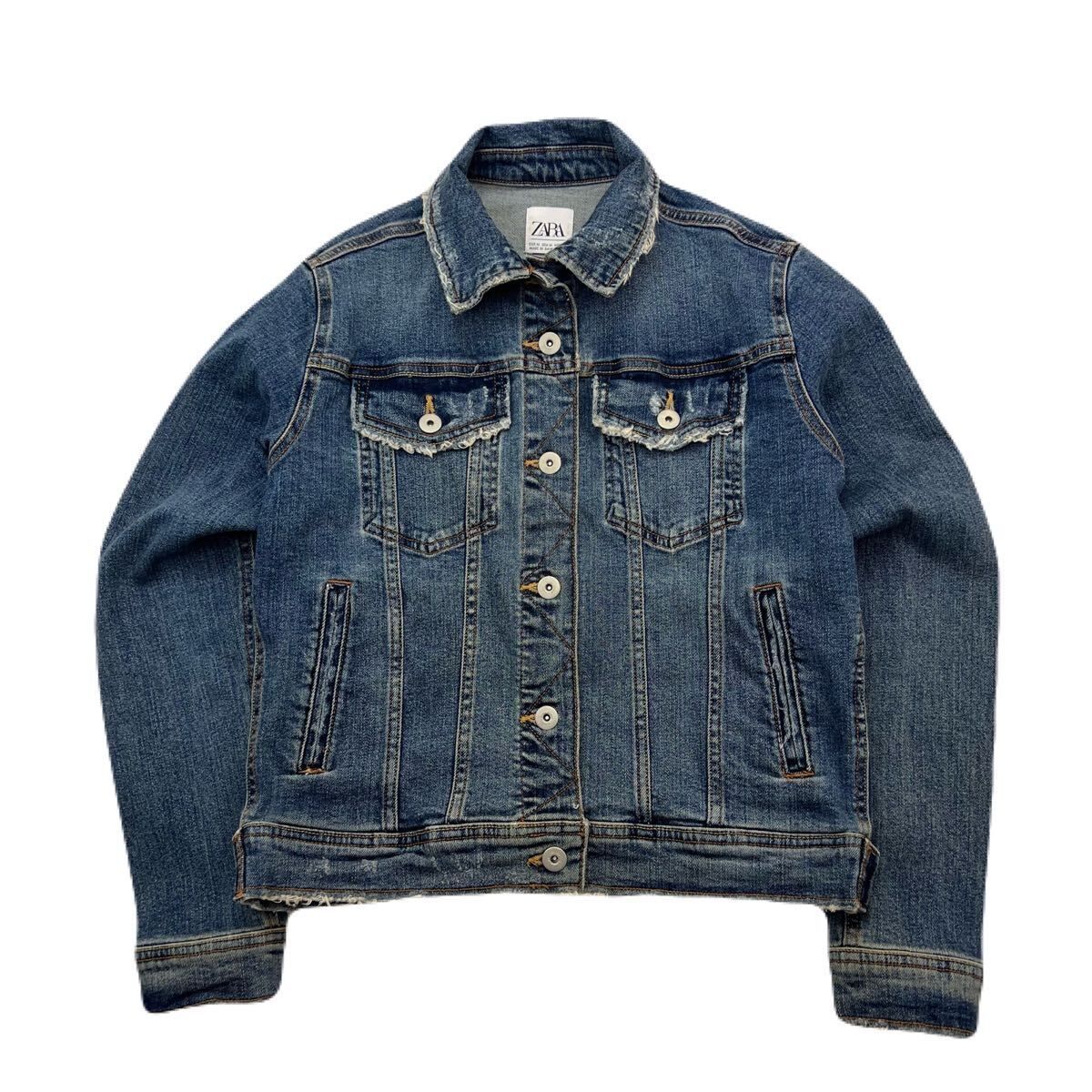 ZARA ザラ デニムジャケット ダメージ加工 ブルー ブルゾン レディース