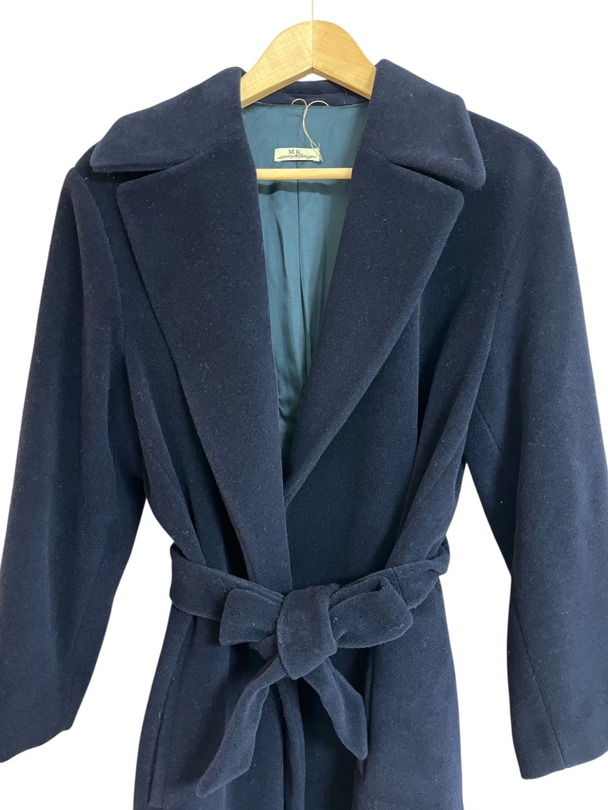 最高級カシミヤ100%】ロングコート ステンカラーコート ネイビー M相当