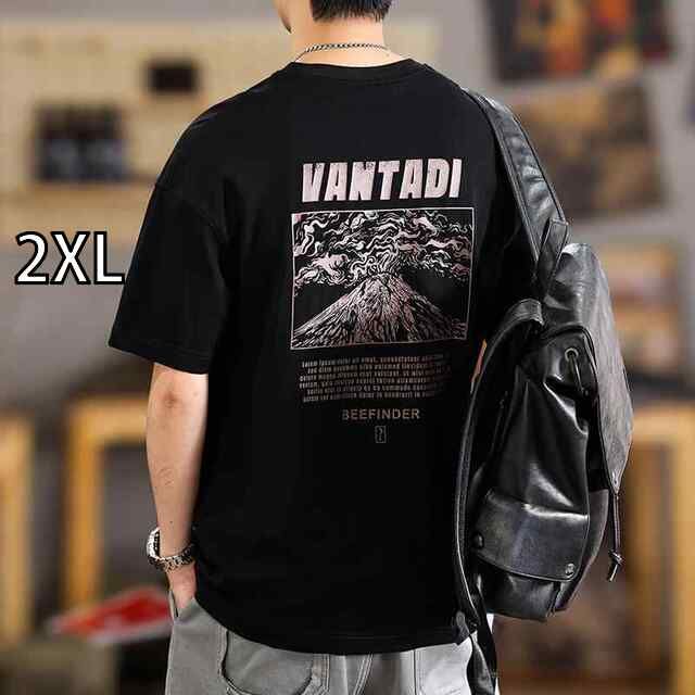 [2XL]メンズ ファッション 服 オシャレ シンプル 大人 かっこいい 大きいサイズ ストリート 紳士服 夏 レトロ 綿 ヘビー 半袖 T シャツ トップス プリント