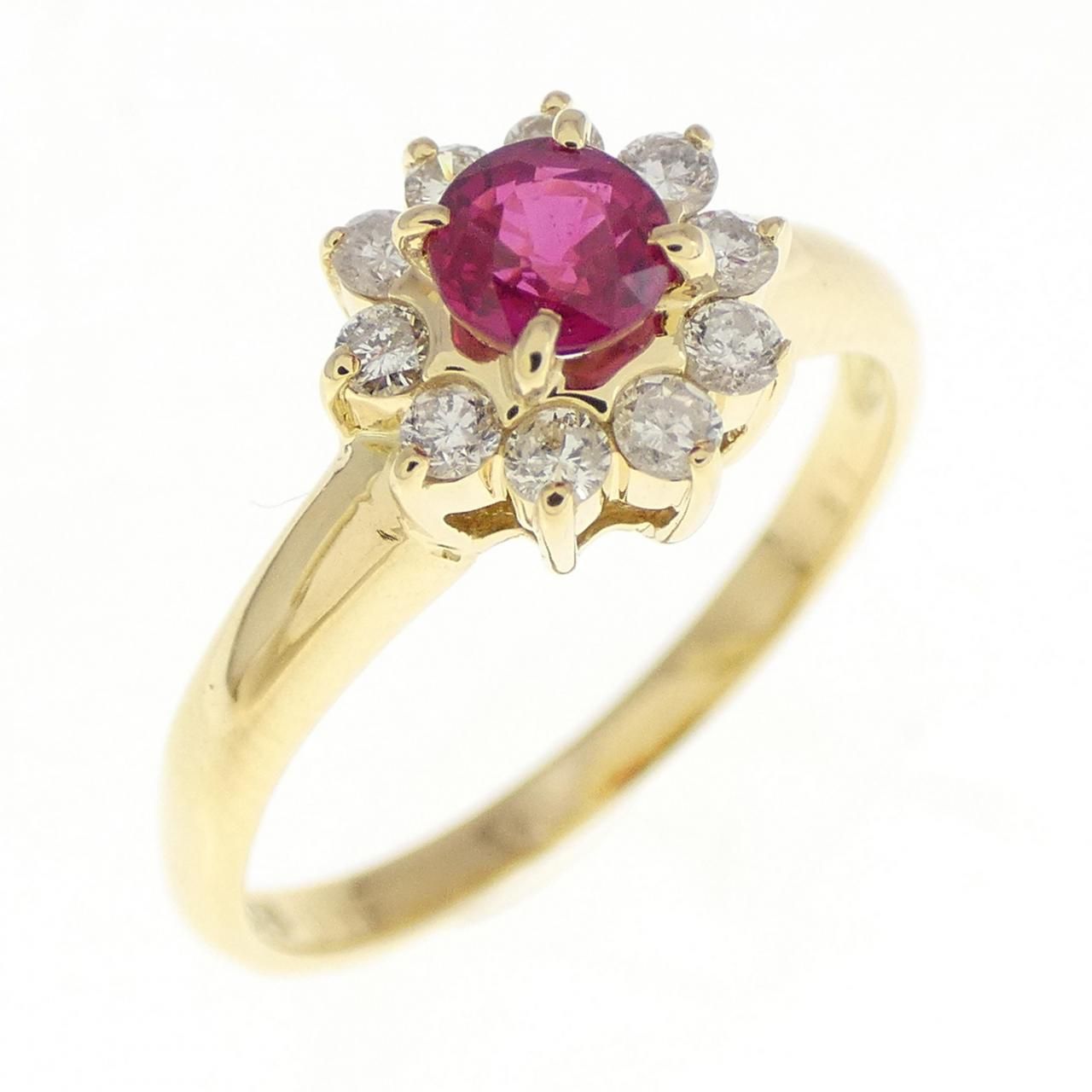 K18 ルビー1.30ct × ダイヤモンド リング #11.5 K18YG ルビー リング