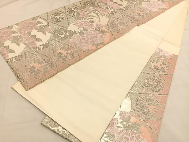 平和屋着物◎六通柄袋帯 四君子花丸文 プラチナ箔 やまと誂製