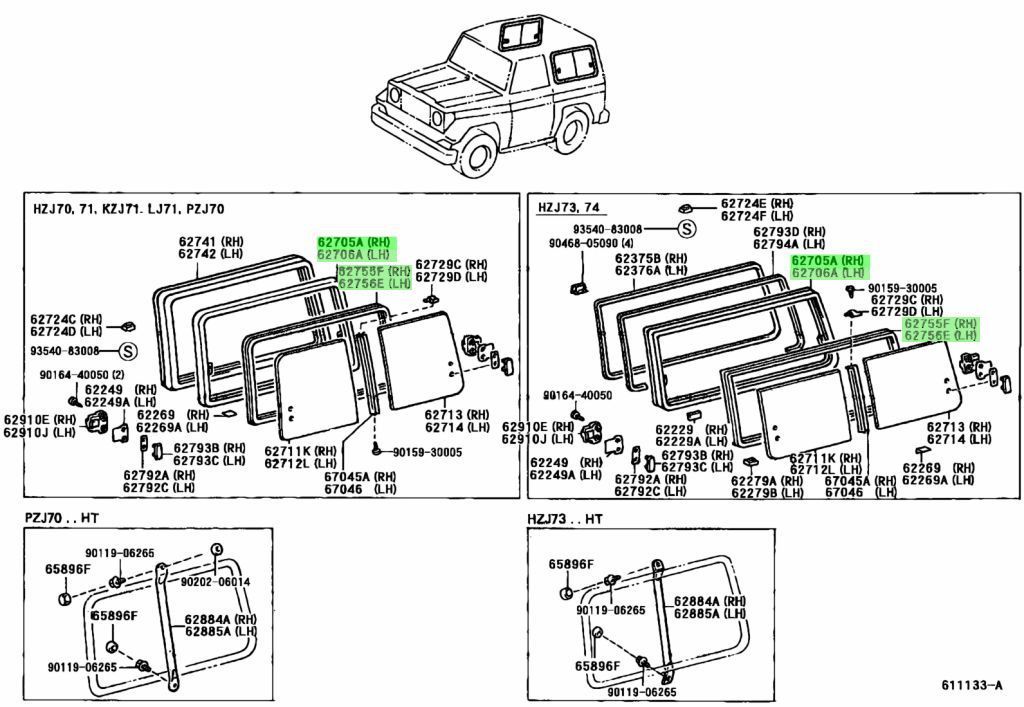 新品 トヨタ純正 70 ランドクルーザー クオータ ウインドウフレーム  
