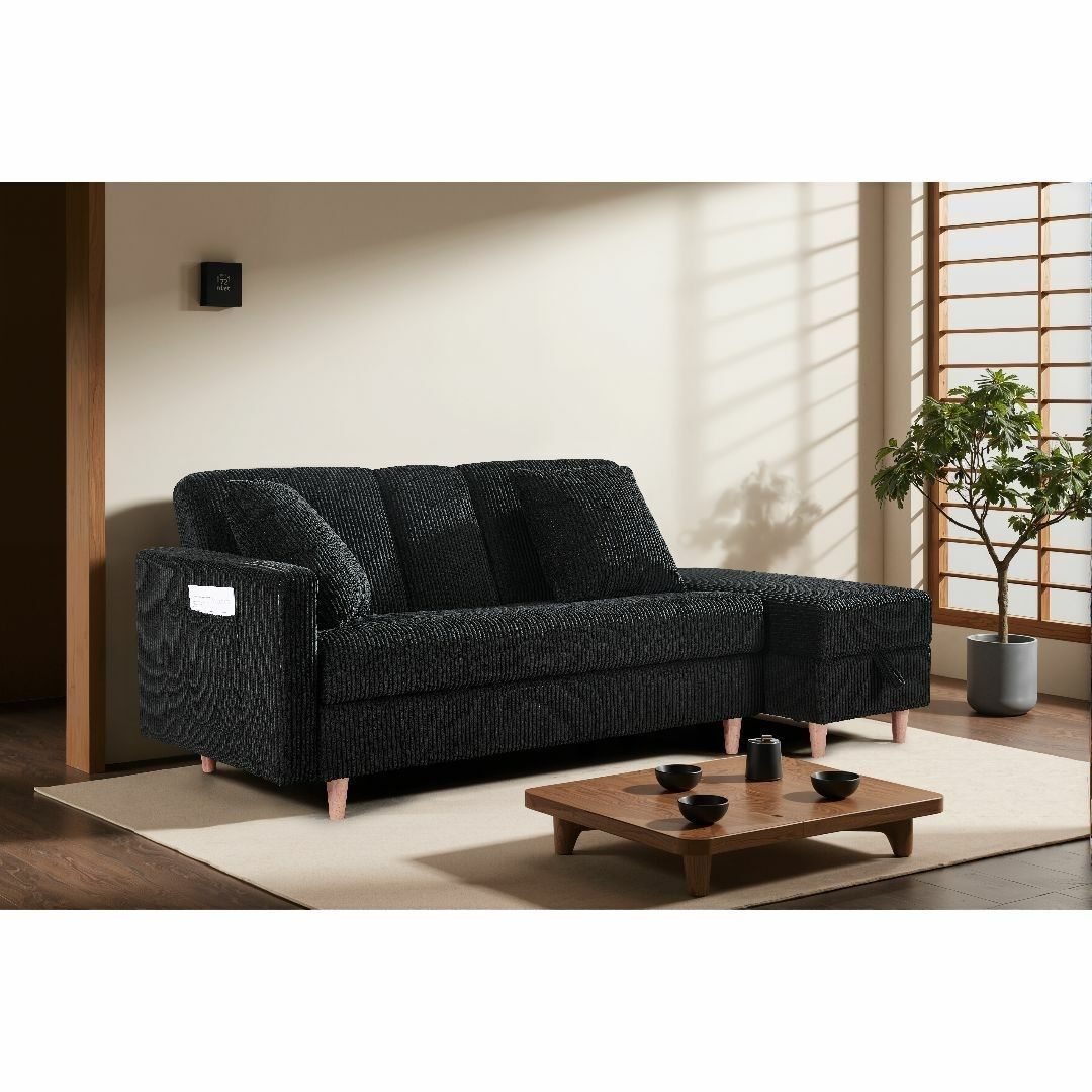 ソファー 2人掛け ソファ 収納付き クッション4個付き 金属脚付き