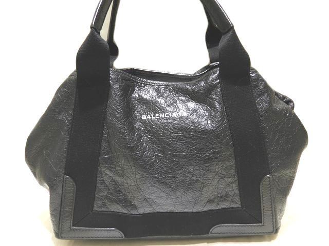 バレンシアガ ネイビーカバス S ハンドバッグ レザー 黒 シワ加工 BALENCIAGA バレンシアガ ネイビーカバス S トートバッグ