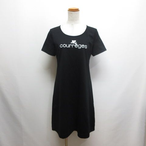 クレージュ courreges 半袖 ワンピース ロゴプリント 40 黒