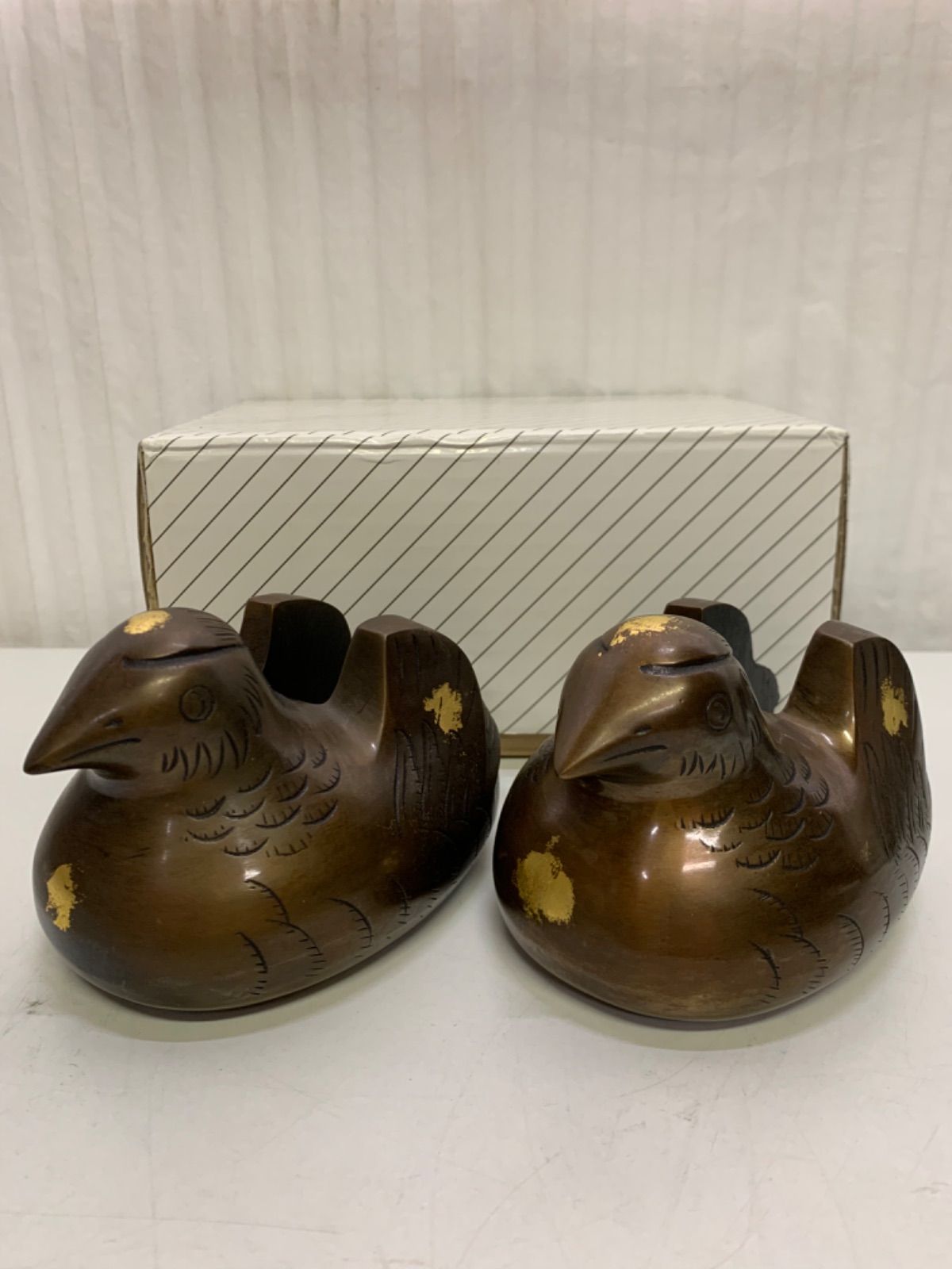 鴛鴦 置き物 屏風押さえ 高岡銅器 おしどり 美術工芸品 - メルカリ
