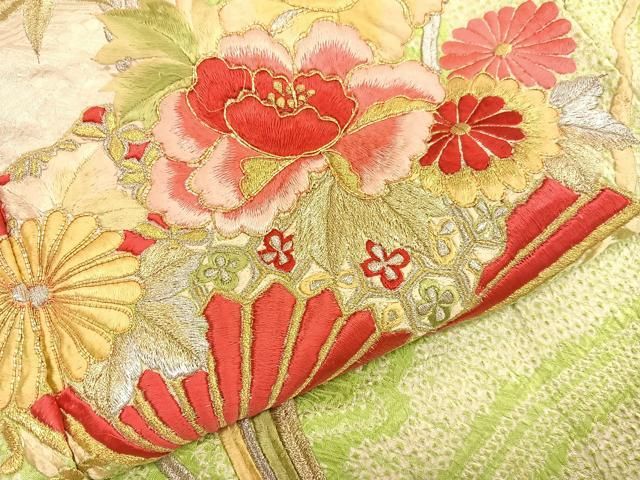 平和屋着物□豪華振袖 総絞り 駒刺繍 扇面花文 金銀糸 正絹 逸品