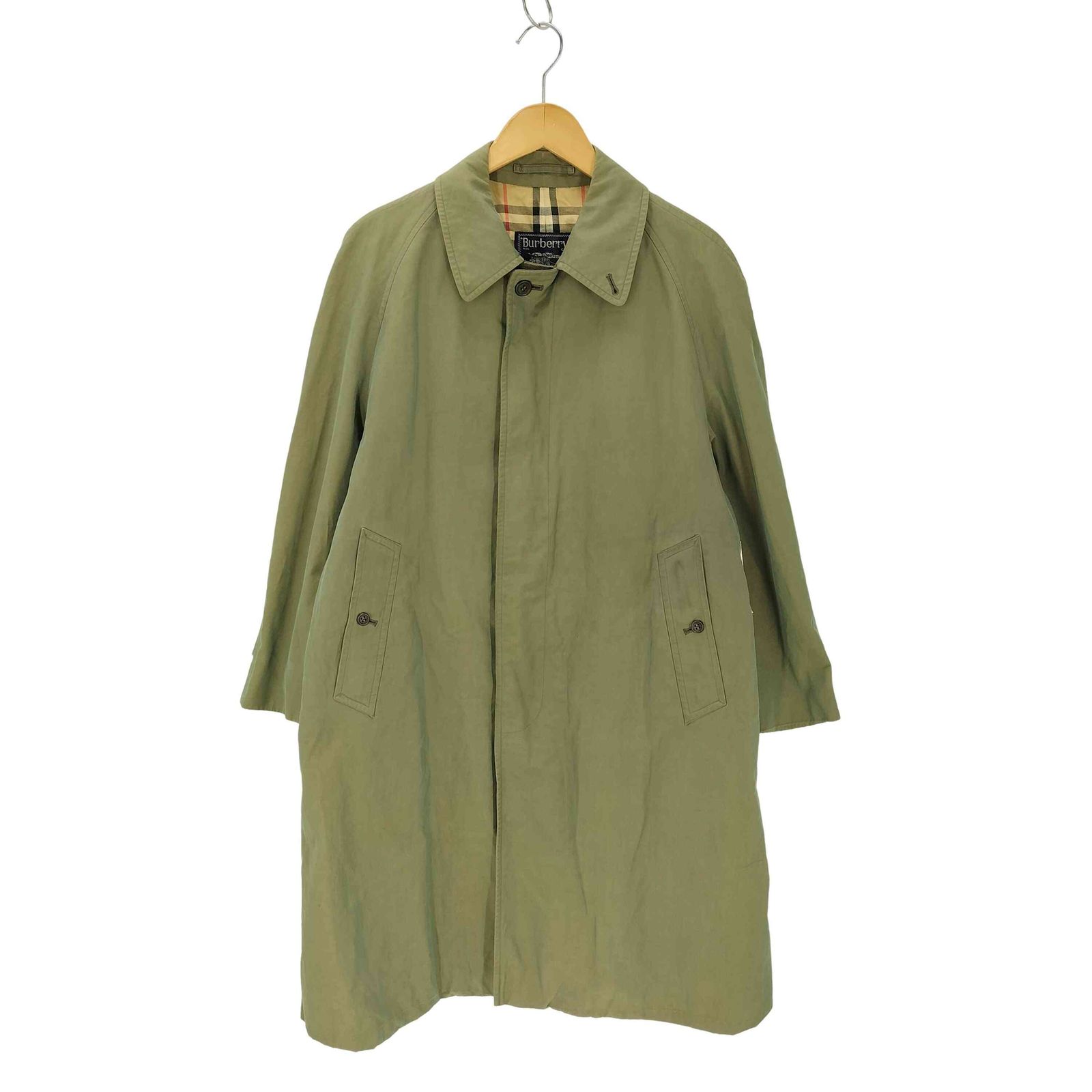 希少タグ】バーバリー ステンカラーコート ノバチェック カーキ L