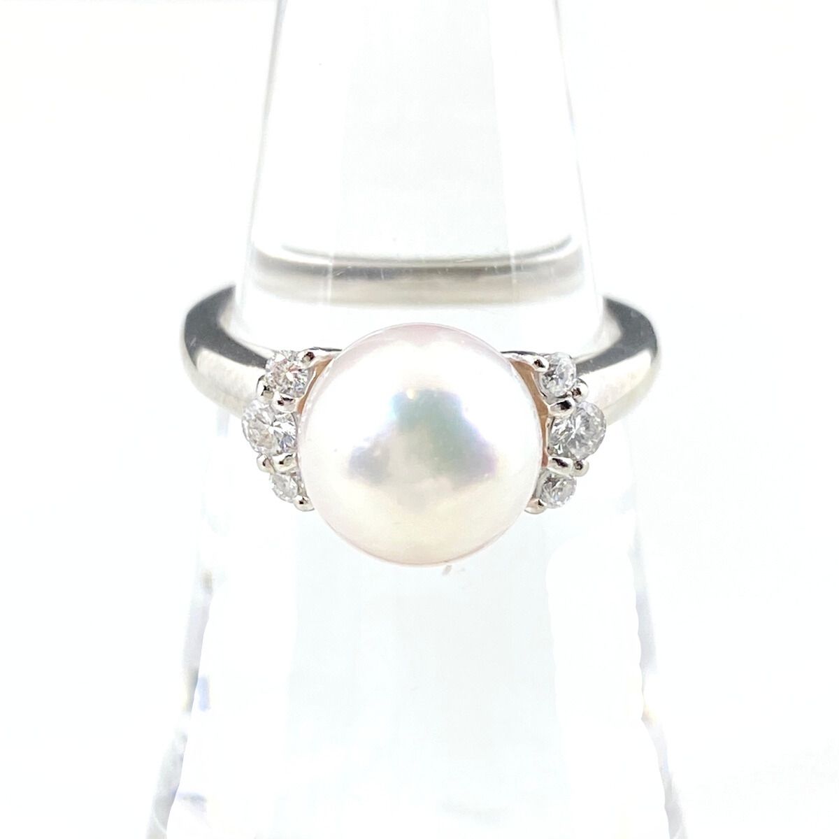パール デザインリング プラチナ 指輪 メレダイヤ 真珠 リング 9号 Pt900 パール ダイヤモンド レディース