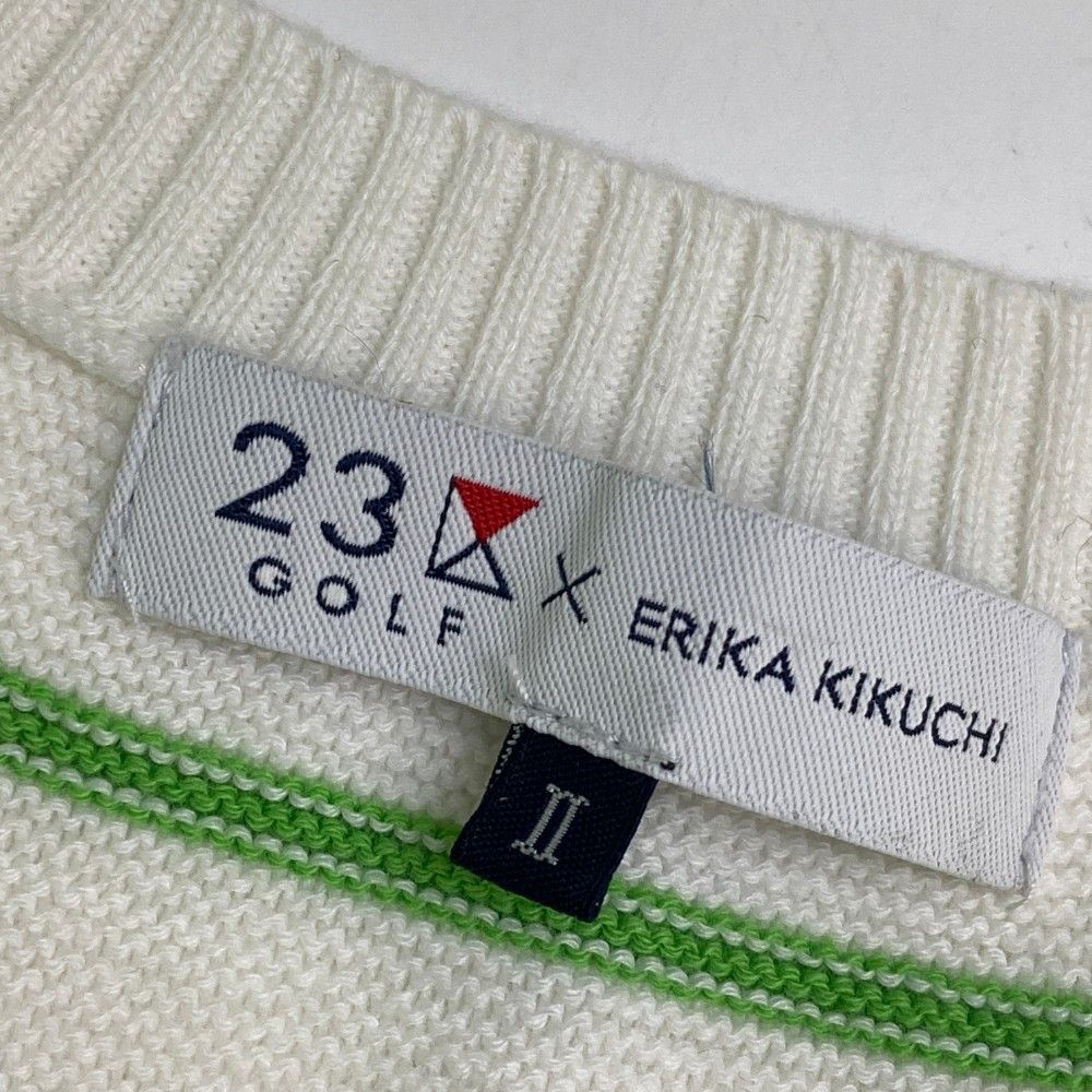 サイズ：2 23区GOLF ニジュウサンクゴルフ ×ERIKA KIKUCHI Vネック ニットベスト ボーダー柄 ホワイト系 [240101460477] ゴルフウェア レディース ストスト サイズ：2 23区GOLF ニジュウサンクゴルフ ×ERIKA KIKUCHI V