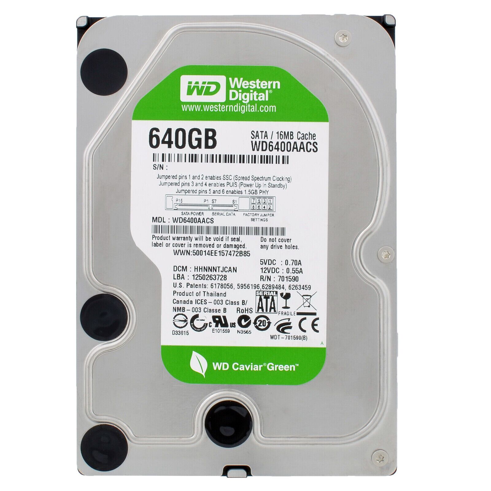 Western Digital グリーン 640GB WD6400AACS 7200U | 最小 16MB SATA II 3.5 インチ