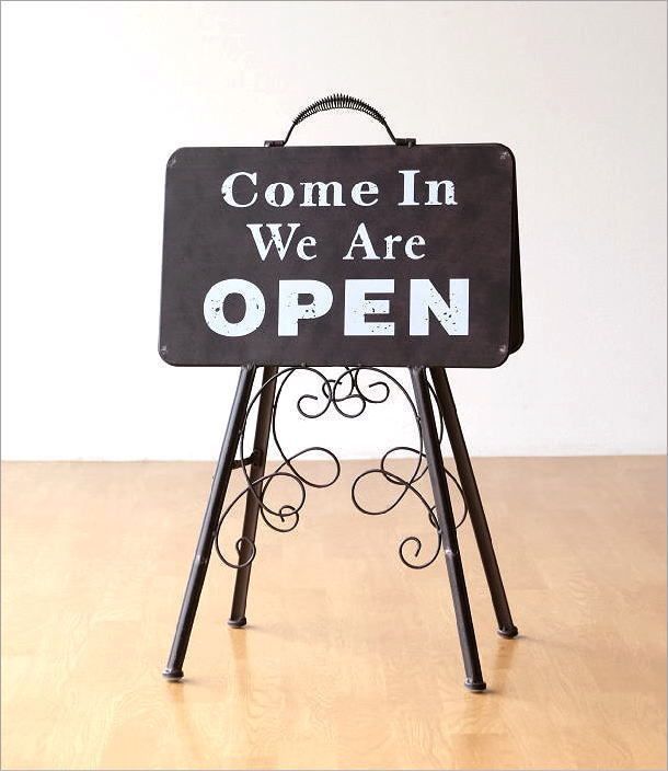 看板 サインプレート オープン クローズ oepn close カフェ アンティーク レトロ おしゃれ アイアン 折りたたみ オープン＆クローズスタンド NEXPOTALLINN_EU