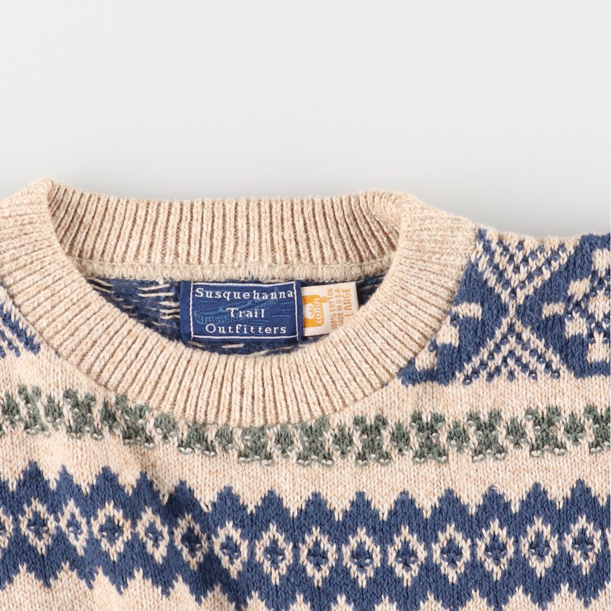 品質は非常に良い 古着 90年代 Susquehanna Trail Outfitters 総柄 コットンニット トップス