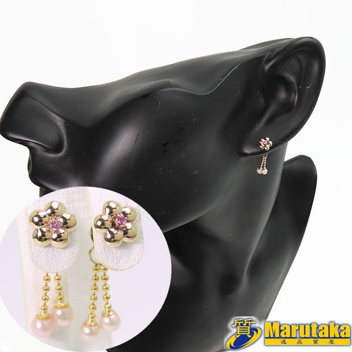 クレージュ　K18両耳用ピアス　フラワー クレージュ】K18 両耳用 ピアス フラワー 花 パール付き 可愛い 揺れる