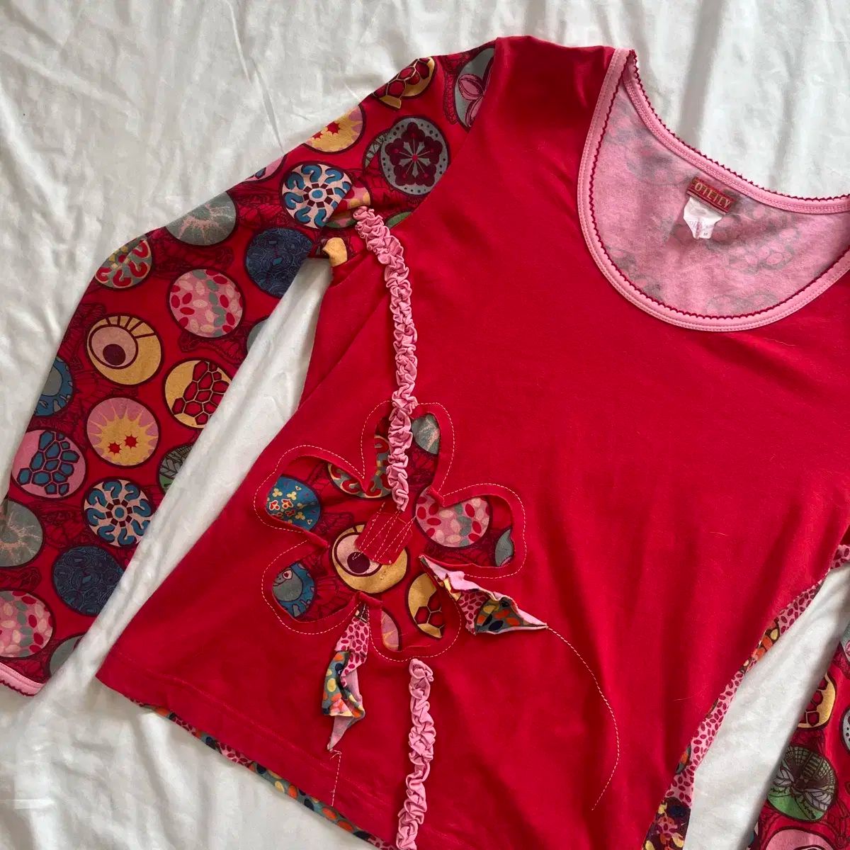 OILILY オイリリー 花 柄 フリル レース ポイント 長袖 Tシャツ