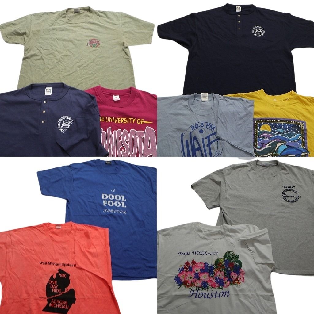 古着卸 まとめ売り ～90s　オールド 半袖Tシャツ 10枚セット (メンズ XL ) カラーMIX シングルステッチ 大判プリント ワンポイント MS7366