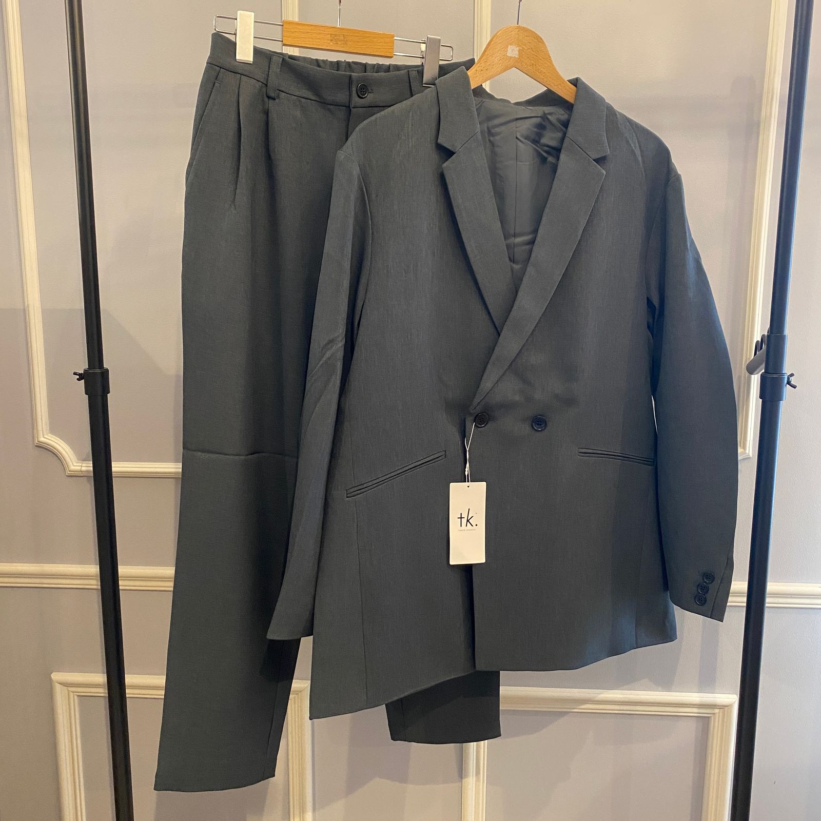 02|M メンズ パンツセットアップ グレー系 BA519 ダブル ジャケット スラックス