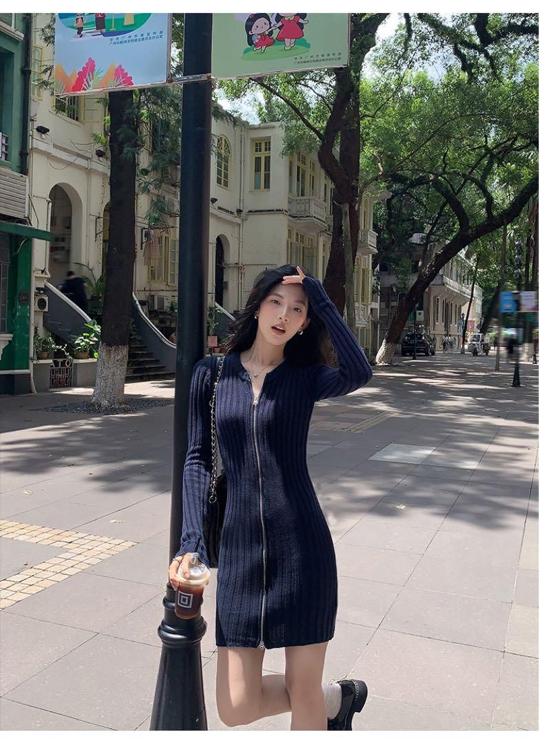 春 ロングニットドレス