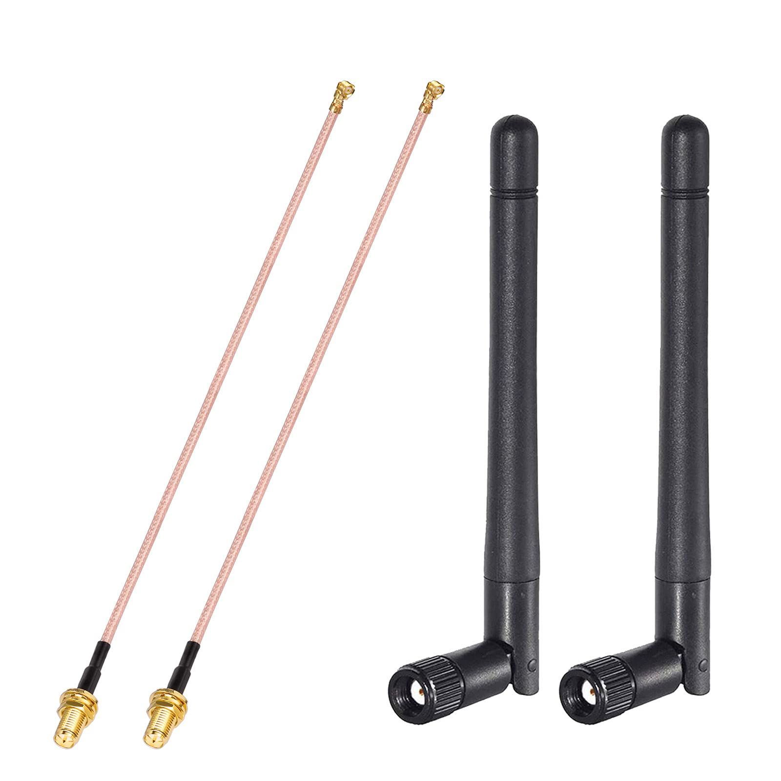 【在庫処分】3dBi MIMO RP-SMAオス（2パック）+ 5.8GHz 2 x デュアルバンドWiFiアンテナ2.4GHz5GHz 30 cm BINGFU u.fl-WiFiルーター用RP-SMAケーブルワイヤレスミニPCIExpressPCIEネット