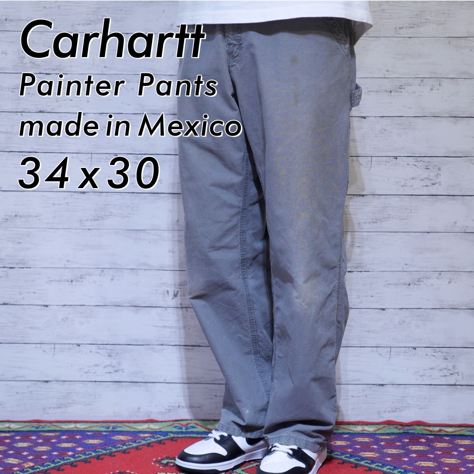 Carhartt カーハート W34 L30 ゴールデンサイズ グレー レザーピスネーム ライトオンス ダック地 ペインターパンツ メキシコ製 メンズ 20202657