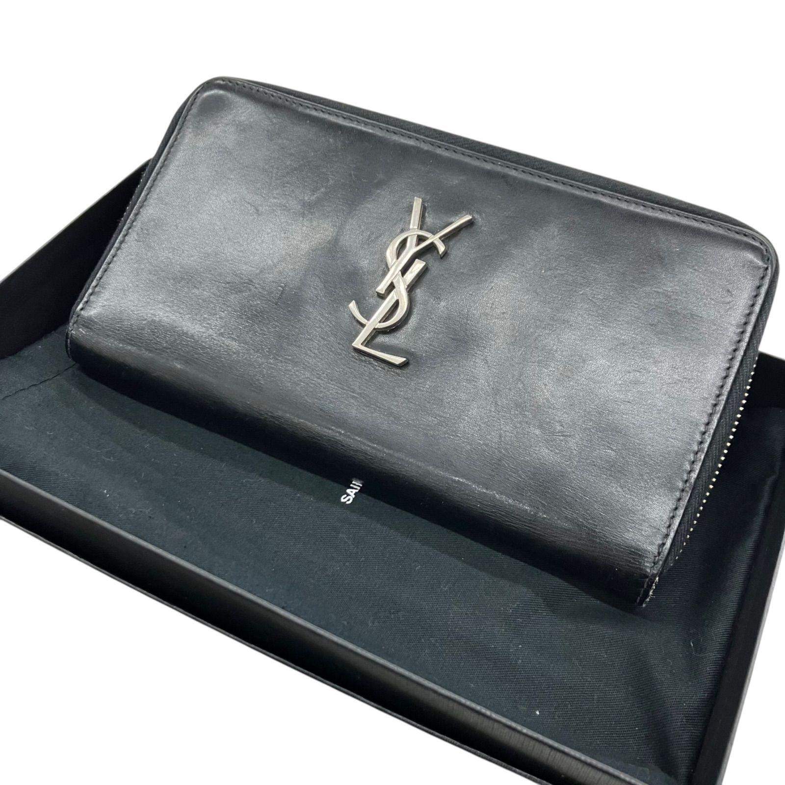 186005 現状品 サンローランパリ YSLロゴ レザーブラック 長財布