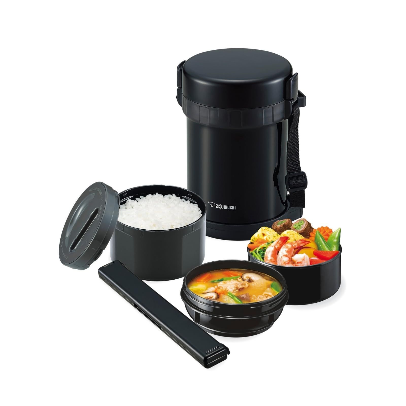 象印マホービン ZOJIRUSHI 保温弁当箱 ステンレス ランチジャー 茶碗 約3杯分 約 1.2合 電子レンジ 対応 ブラック SL-GH18-BA 単品 茶碗約3杯分 約1.2合