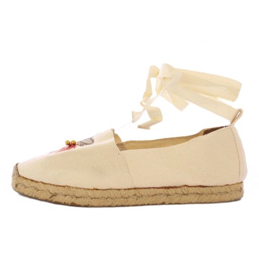 エルメス HERMES ローカットシューズ ラウンドトゥ エスパドリーユ キャンバス 刺繍 24cm アイボリー |BB
