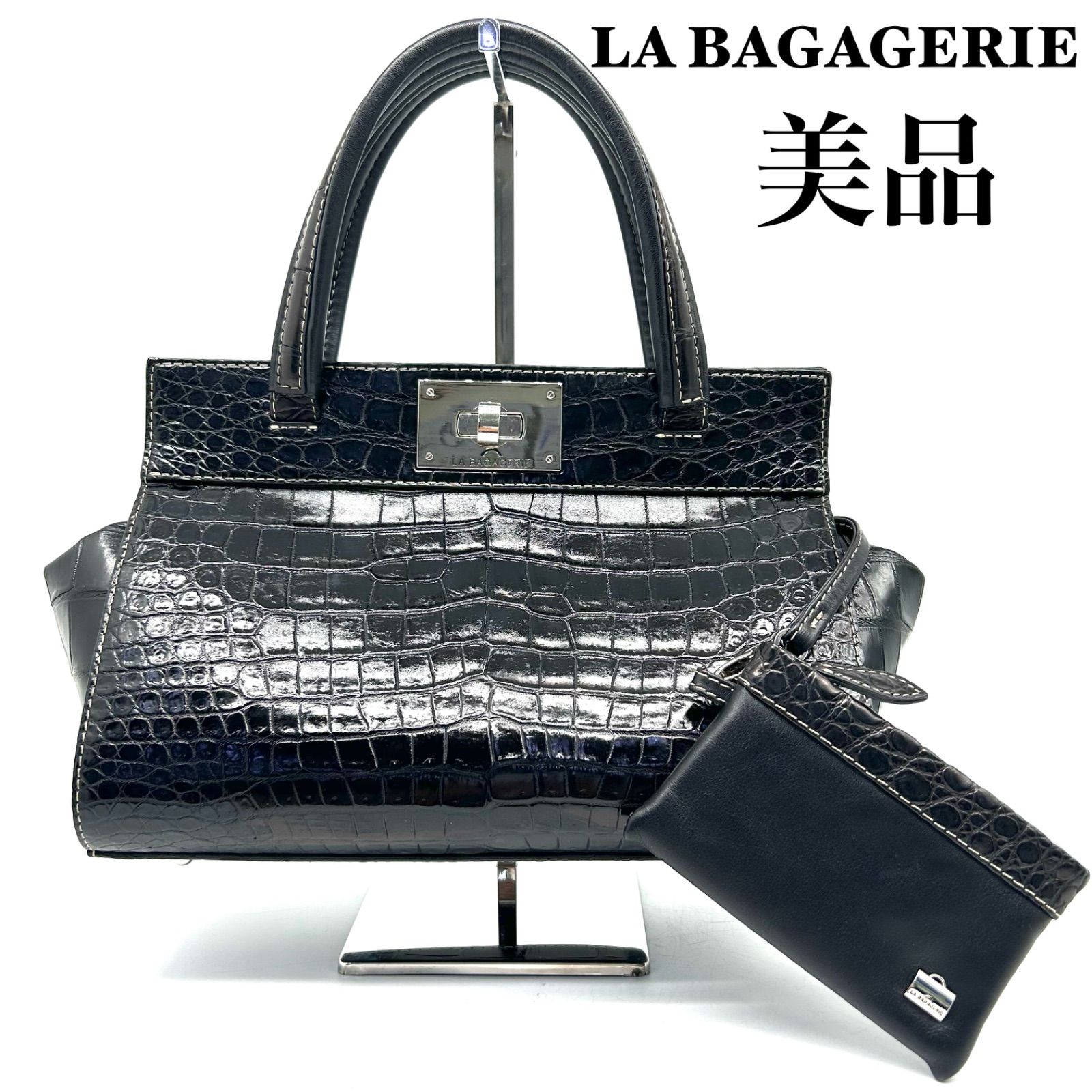 美品】ラバガジェリー フランス製 クロコダイル ハンドバッグ ポーチ 