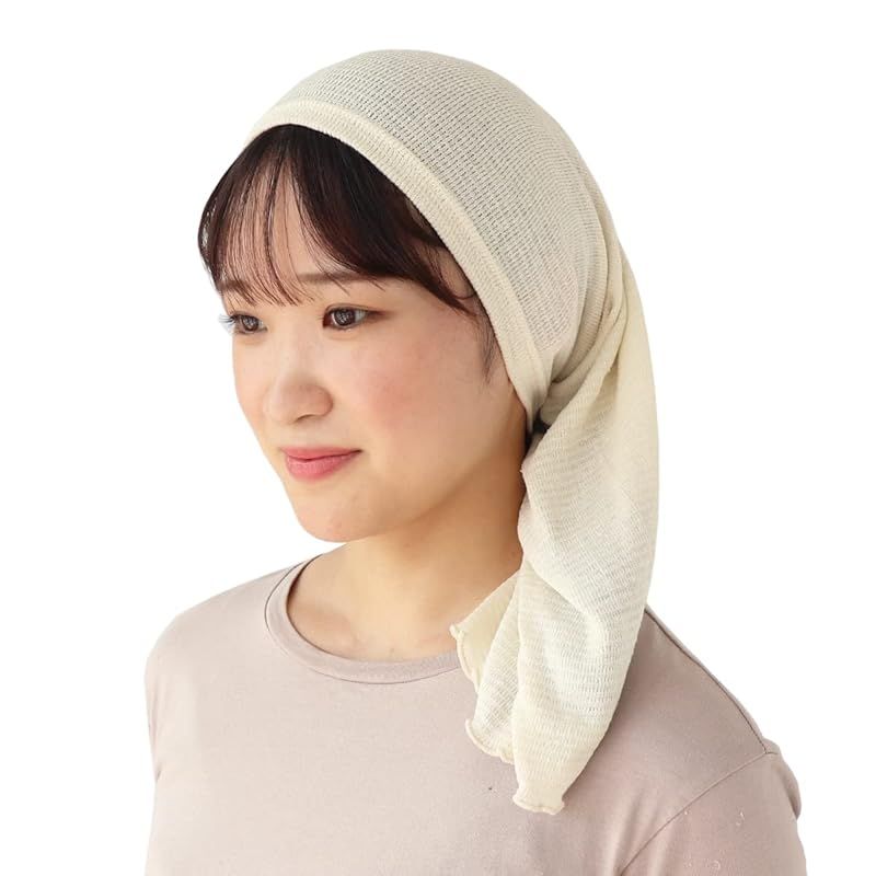 [絹屋] ナイトキャップ 髪を乾燥から守る シルク混ロングナイトキャップ SO6814 生成 1