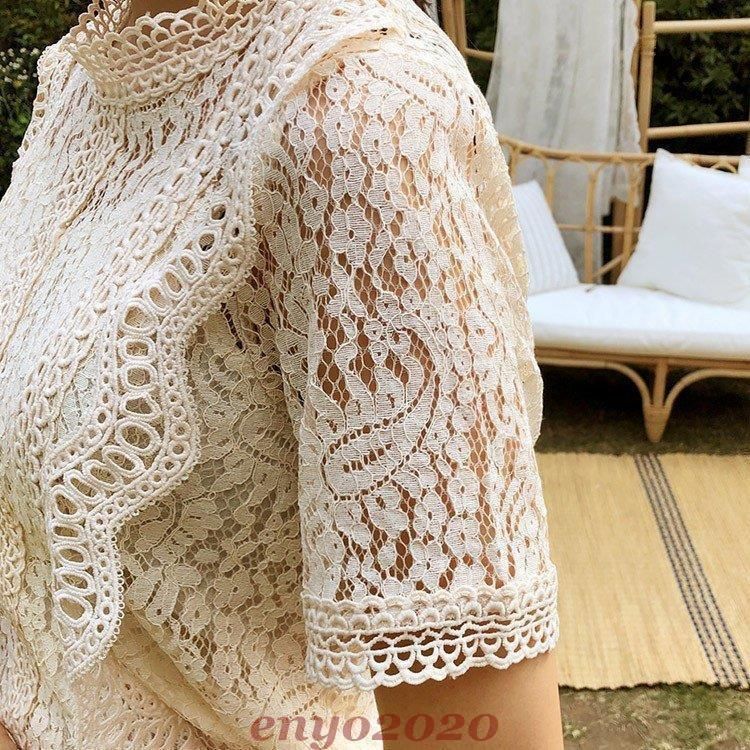 最先端の ブラウス レディース フリルレース トップス レディース フリル レース 半袖 ハイネック ブラウス 韓国 総レース カットソー シャツ08213