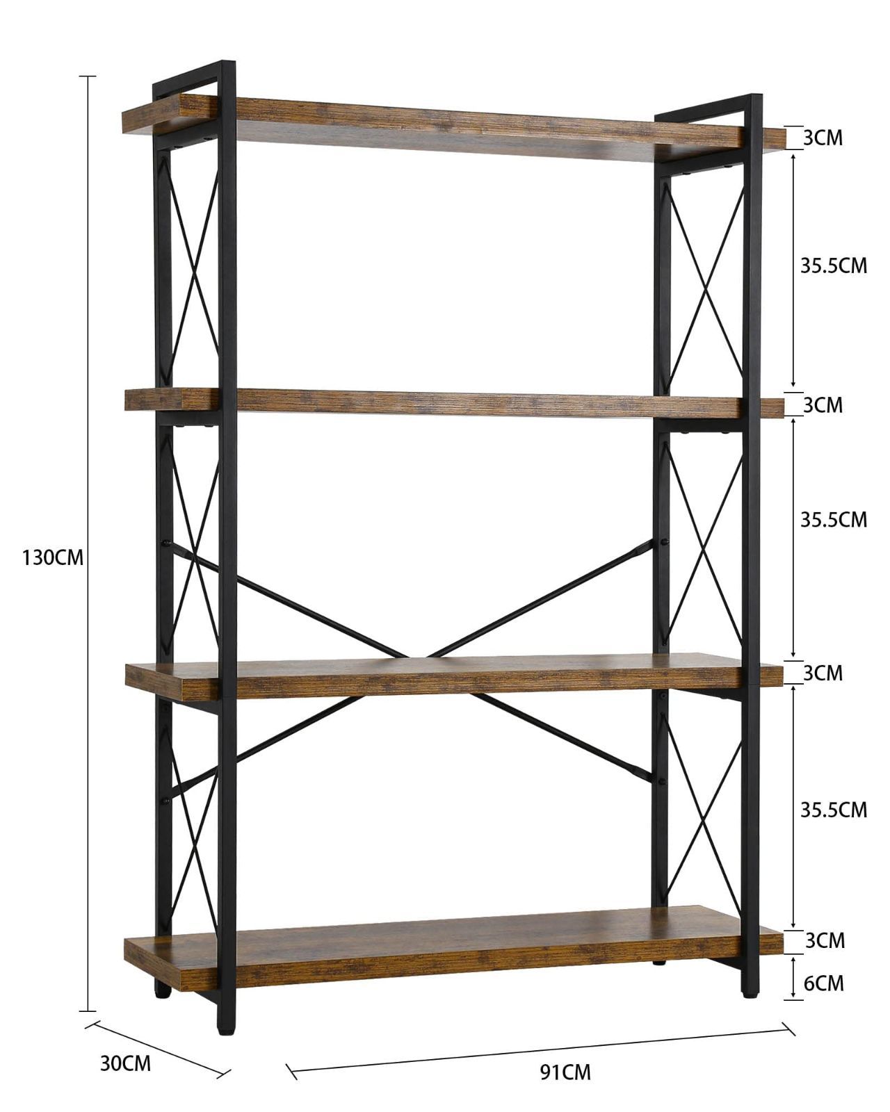 全品全国送料無料！ 新着商品 オープン 本棚 キッチン 幅91cm おしゃれ 4段 棚 リビング 収納 木目調 組立簡単 木製 ディスプレイ オープンシェルフ スチールラック HCHQHSラック 古木色