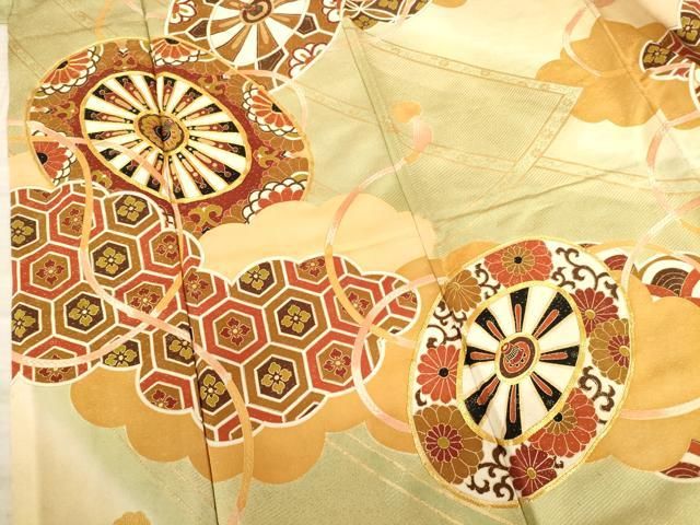 平和屋着物○豪華振袖 駒刺繍 扇面花文 暈し染め 金彩 正絹