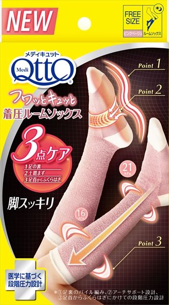 まとめ買い-6点セット メディキュット フワッとキュッと 着圧ルームソックス ベージュピンク レキットベンキーザー