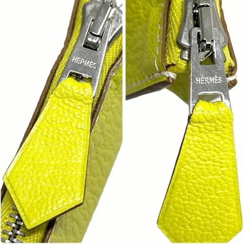 HERMES エルメス ピッコロ ペンケース シェーブル ライム シルバー □O