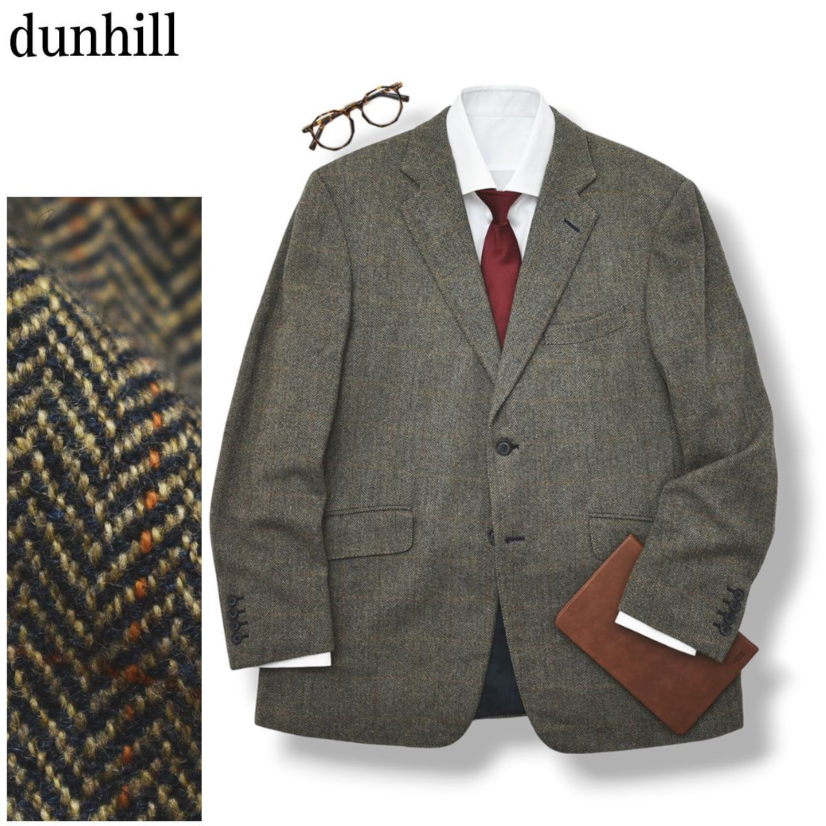 高級】 ダンヒル dunhill カシミヤ混ウール ヘリンボーン ピン