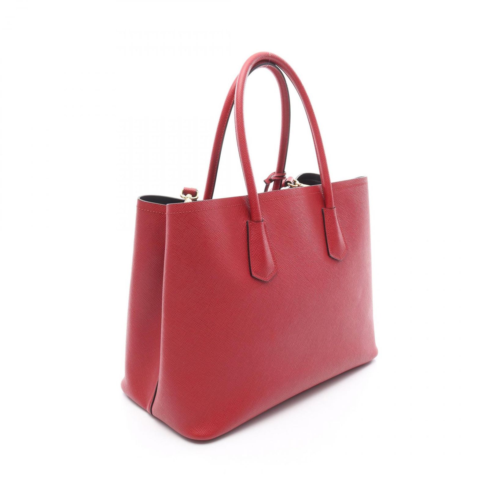 【Prada】サフィアーノ ドゥーブレ ハンドバッグ 黒×赤・中古 プラダ PRADA ハンドバッグ ドゥーブレ ミディアム レッド