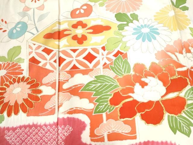 豪華振袖　駒刺繍　絞り　花筏文　正絹　逸品 豪華振袖 駒刺繍 絞り 花筏文 正絹 逸品