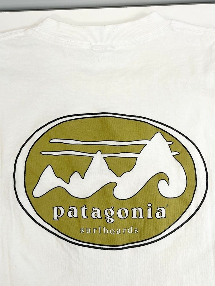patagonia surf logo usa製　パタゴニア vintage Vintage 90's Patagonia Surfboards Beneficial Tee %100 Cotton