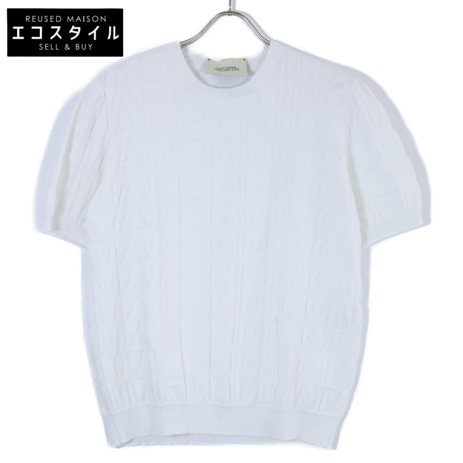 FENDI フェンディ | 正規|22年製 FZY443 AO5I 総ロゴ 半袖ニットセーター| 48