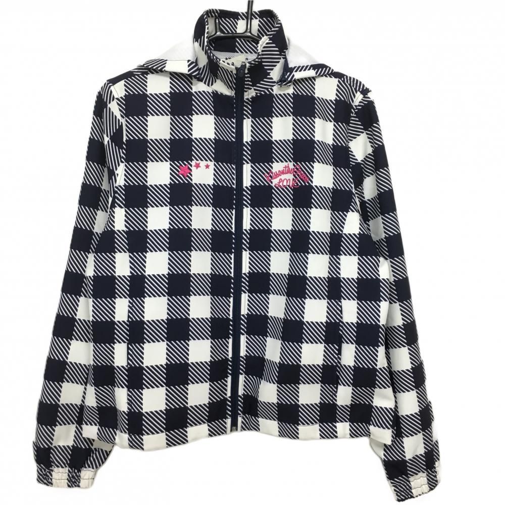 SALE15％OFF【新品】キスオンザグリーン 2WAYジャケット ネイビー×白 ブロックチェック 裏メッシュ レディース 3(L) ゴルフウェア kiss on the green